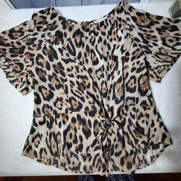 JUNE & HUDSON Leopard Print Silky Butterfly Sleeve Blouse, Small - Picture 8 of 11